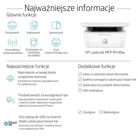 URZĄDZENIE WIELOF. HP LaserJet M140w 7MD72F MFP URZĄDZENIE WIELOF. HP LaserJet M140w 7MD72F MFP