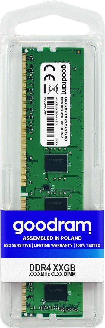 Pamięć GoodRam GR2666D464L19/16G (DDR4 DIMM; 1 x 16 GB; 2666 MHz; CL19) Pamięć GoodRam GR2666D464L19/16G (DDR4 DIMM; 1 x 16 GB; 2666 MHz; CL19)