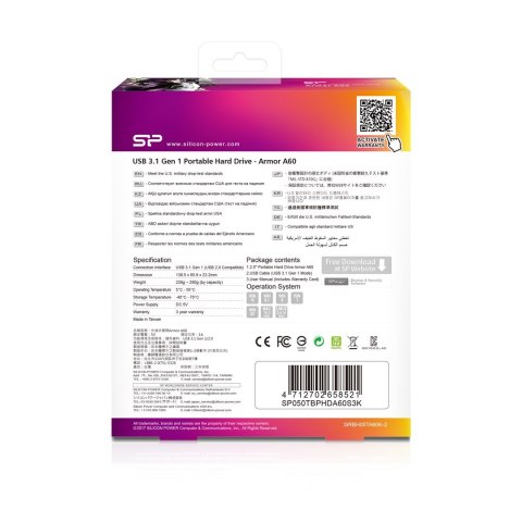Dysk zewnętrzny HDD Silicon Power Armor A60 (5TB; 2.5"; USB 3.2; 5400 obr/min; Green-Black; SP050TBPHDA60S3K) Dysk zewnętrzny HDD Silicon Power Armor A60 (5TB; 2.5"; USB 3.2; 5400 obr/min; Green-Black; SP050TBPHDA60S3K)