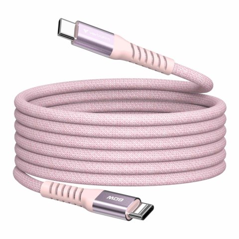 Kabel Verbatim USB-C(M) - USB-C(M) 1,2m, 60W, PD, różowy Kabel Verbatim USB-C(M) - USB-C(M) 1,2m, 60W, PD, różowy