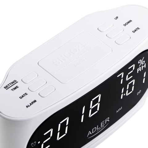 Adler AD 1186W Zegar budzik z pomiarem temperatury wilgotności datą Adler AD 1186W Zegar budzik z pomiarem temperatury wilgotności datą