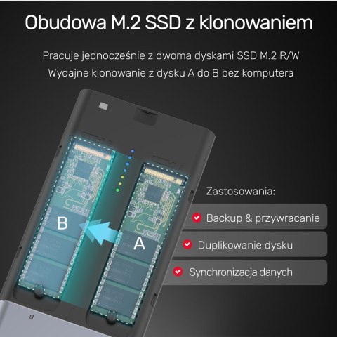 UNITEK OBUDOWA NA DYSK/KLONOWANIE 2XM.2, PCIE/NVME UNITEK OBUDOWA NA DYSK/KLONOWANIE 2XM.2, PCIE/NVME