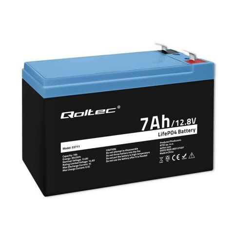 Akumulator LiFePO4 Qoltec Litowo-Żelazowo-Fosforanowy | 12.8V | 7Ah | 89.6Wh | BMS Akumulator LiFePO4 Qoltec Litowo-Żelazowo-Fosforanowy | 12.8V | 7Ah | 89.6Wh | BMS