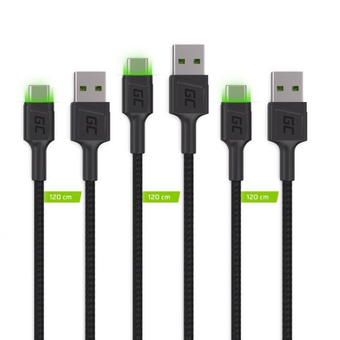 GREEN CELL ZESTAW KABLI KABGCSET03 3X KABEL GC RAY USB - USB-C 30CM, ZIELONY LED GREEN CELL ZESTAW KABLI KABGCSET03 3X KABEL GC RAY USB - USB-C 30CM, ZIELONY LED