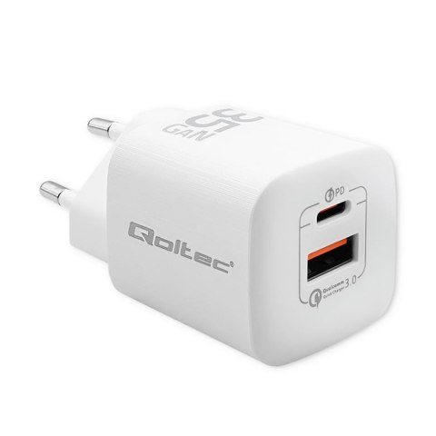 Ładowarka sieciowa Qoltec 35W GaN ULTRA | 5-20V | 2.25-3A | 1 x USB typ C PD | 1 x USB | Biała Ładowarka sieciowa Qoltec 35W GaN ULTRA | 5-20V | 2.25-3A | 1 x USB typ C PD | 1 x USB | Biała
