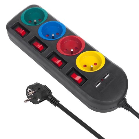 MACLEAN LISTWA ZASILAJĄCA 4 GNIAZDA 2XUSB MCE229B MACLEAN LISTWA ZASILAJĄCA 4 GNIAZDA 2XUSB MCE229B