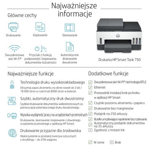 URZĄDZ. WIELOF. HP Smart Tank 750 All-in-One 6UU47A URZĄDZ. WIELOF. HP Smart Tank 750 All-in-One 6UU47A