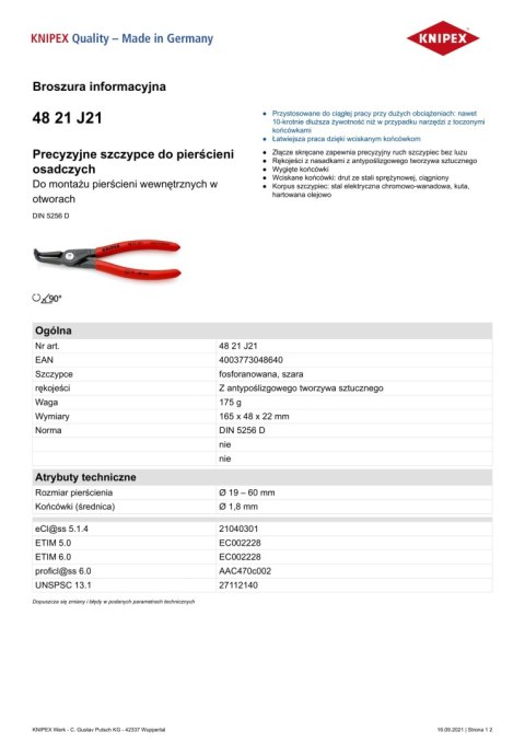 PRECYZYJNE SZCZYPCE DO PIERŚCIENI WEW.WYGIĘTE 165MM PRECYZYJNE SZCZYPCE DO PIERŚCIENI WEW.WYGIĘTE 165MM