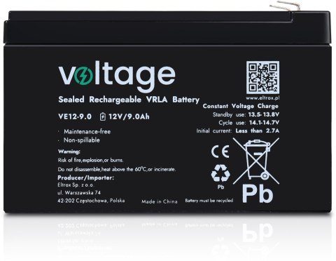 Akumulator AGM Voltage 12V 9Ah VE12-9.0 (Żywotność 6-9 lat) Akumulator AGM Voltage 12V 9Ah VE12-9.0 (Żywotność 6-9 lat)