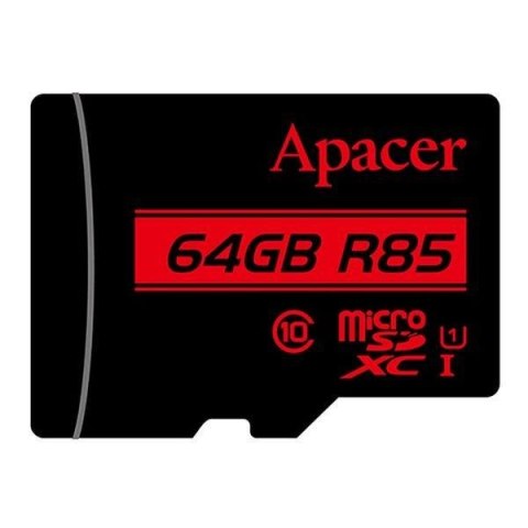 Karta pamięci microSDXC Apacer R85 64GB (85/10 MB/s) Class 10 U1 + Adapter Karta pamięci microSDXC Apacer R85 64GB (85/10 MB/s) Class 10 U1 + Adapter