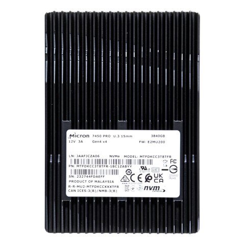 Dysk SSD Micron 7450 PRO 3.84TB U.3 (15mm) NVMe Gen4 MTFDKCC3T8TFR-1BC1ZABYYR (DWPD 1) Dysk SSD Micron 7450 PRO 3.84TB U.3 (15mm) NVMe Gen4 MTFDKCC3T8TFR-1BC1ZABYYR (DWPD 1)