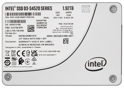 Dysk SSD Solidigm (Intel) S4520 1.92TB SATA 2.5" SSDSC2KB019TZ01 (DWPD up to 3) Dysk SSD Solidigm (Intel) S4520 1.92TB SATA 2.5" SSDSC2KB019TZ01 (DWPD up to 3)