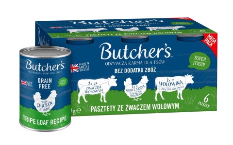 Butcher's Original Tripe megapack mix smaków ze żwaczem pasztet karma dla psa 6 x 400g Butcher's Original Tripe megapack mix smaków ze żwaczem pasztet karma dla psa 6 x 400g