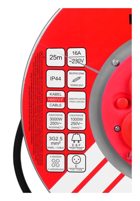 Przedłużacz elektryczny bębnowy 25M VERTEX 3x2,5mm PB25METAL czarny Przedłużacz elektryczny bębnowy 25M VERTEX 3x2,5mm PB25METAL czarny