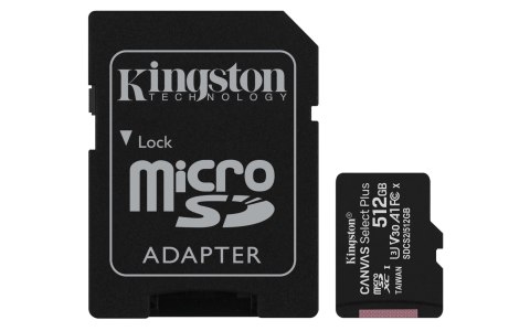 Karta pamięci z adapterem Kingston Canvas Select Plus SDCS2/512GB (512GB; Class 10, Class U1, V10; + adapter) Karta pamięci z adapterem Kingston Canvas Select Plus SDCS2/512GB (512GB; Class 10, Class U1, V10; + adapter)