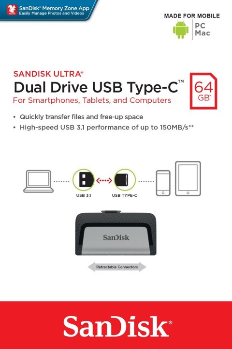 Pendrive SanDisk SDDDC2-064G-G46 (64GB; USB 3.1, USB-C; kolor czarny) Pendrive SanDisk SDDDC2-064G-G46 (64GB; USB 3.1, USB-C; kolor czarny)