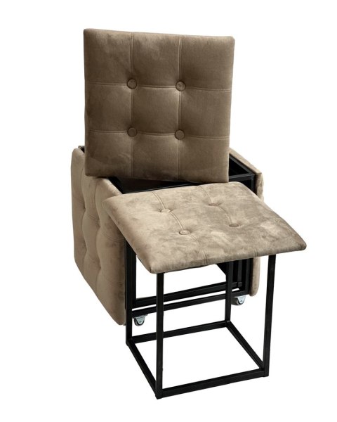 Puf-transformator 5w1 - 5 taboretów w 1 pufie cappuccino velvet 2284 Puf-transformator 5w1 - 5 taboretów w 1 pufie cappuccino velvet 2284