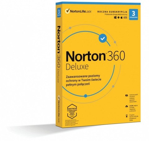 Oprogramowanie NORTON 360 Deluxe 25GB PL 1 użytkownik, 3 urządzenia, 1 rok Oprogramowanie NORTON 360 Deluxe 25GB PL 1 użytkownik, 3 urządzenia, 1 rok