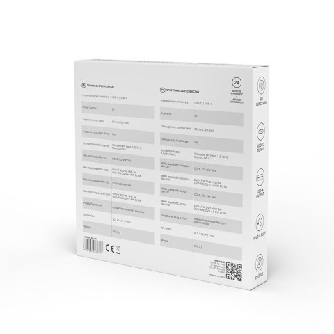 SAVIO NAGRYWARKA ZEWNĘTRZNA TYPU SLIM CD/DVD R/RW - USB C/USB-A, AK-59 SAVIO NAGRYWARKA ZEWNĘTRZNA TYPU SLIM CD/DVD R/RW - USB C/USB-A, AK-59