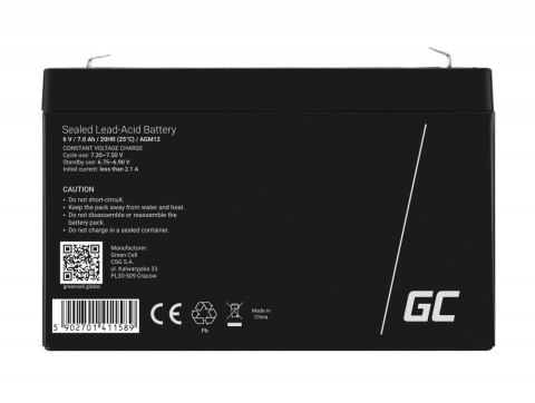 GREEN CELL AKUMULATOR ŻELOWY AGM12 6V 7AH GREEN CELL AKUMULATOR ŻELOWY AGM12 6V 7AH