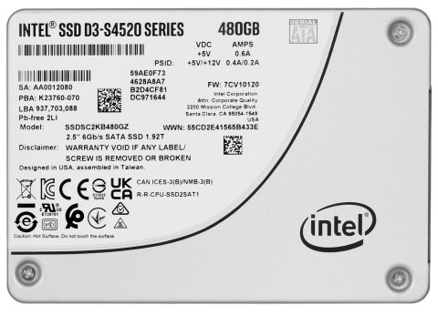 Dysk SSD Solidigm (Intel) S4520 480GB SATA 2.5" SSDSC2KB480GZ01 (DWPD up to 3) Dysk SSD Solidigm (Intel) S4520 480GB SATA 2.5" SSDSC2KB480GZ01 (DWPD up to 3)