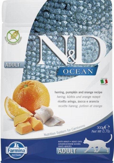 FARMINA N&D Ocean Cat Herring, Pumpkin and Orange Adult - sucha karma dla kota - 300 g FARMINA N&D Ocean Cat Herring, Pumpkin and Orange Adult - sucha karma dla kota - 300 g